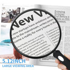 10X Large Magnifying Glass for Reading, Upgraded Handheld Magnifier with 5.12inch Anti-Glare Lens, Non-Slip Handle for Close Work, Seniors Reading, Kids Nature Exploration, Hobby Observation