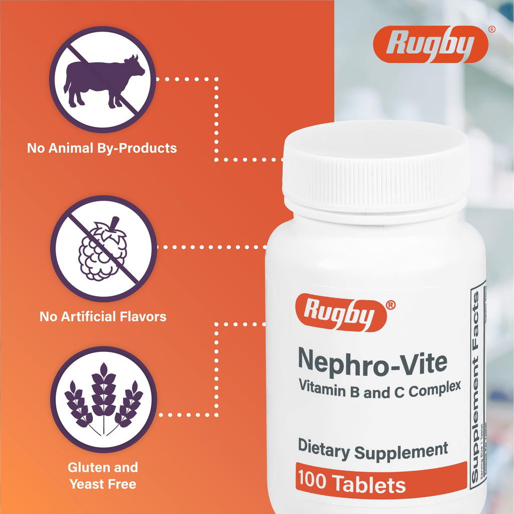 Rugby Nephro-Vite Vitamin B and C Complex Tablets - Dietary Supplement - 100 Count (3 Pack)