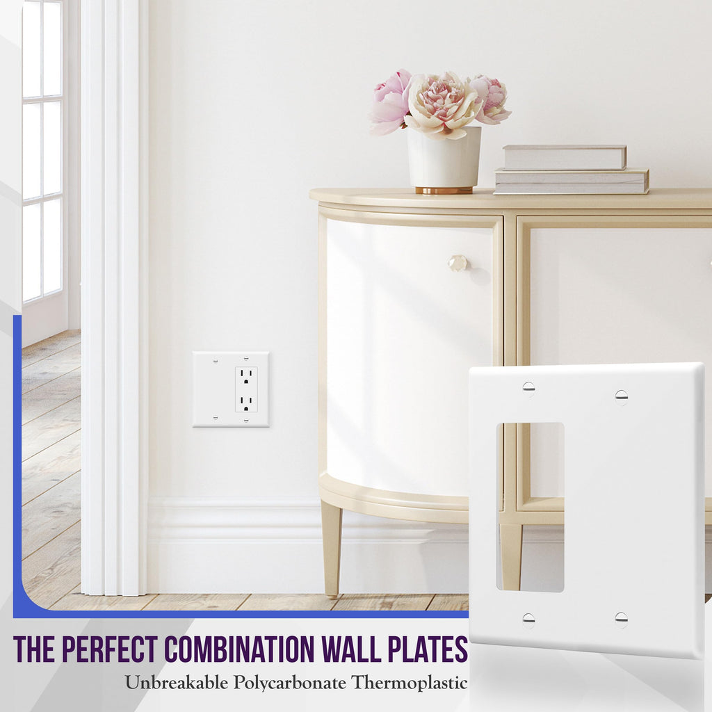 ENERLITES Combination Blank Device / Decorator Switch Wall Plate, Size 2-Gang 4.50" x 4.57", Polycarbonate Thermoplastic, 880131-W-10PCS, White (10 Pack)