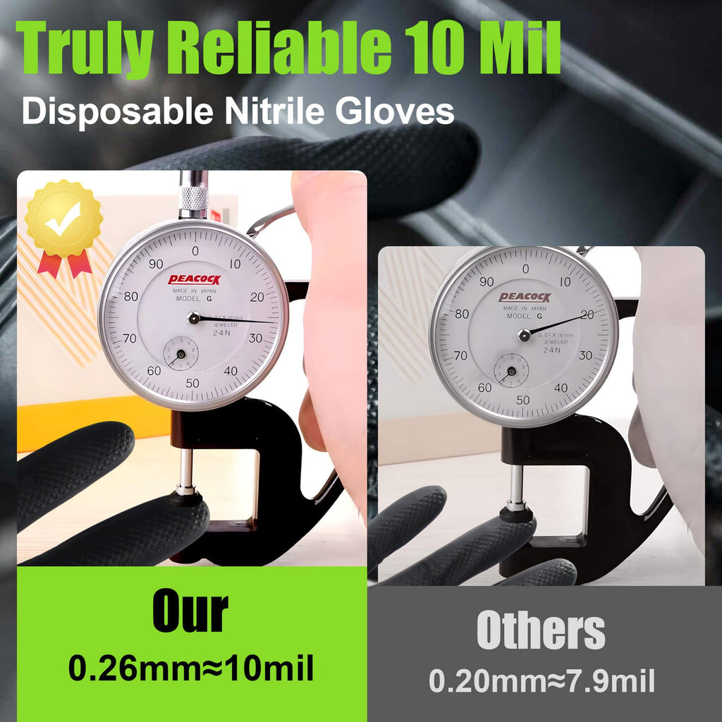 TREEGO 10 Mil Black Nitrile Gloves Heavy Duty — 3D Diamond Texture Grip, Latex Free Disposable Rubber Mechanic Gloves, X-Large, 100 Count