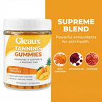 DXWXH Gleaux Tanning Gummies, Tanning Gummies for Women, Sunless Radiance Support with Beta Carotene, Astaxanthin & Lycopene, for Skin Health & Complexion Support, Mango Pineapple Flavor, 60 Gummies