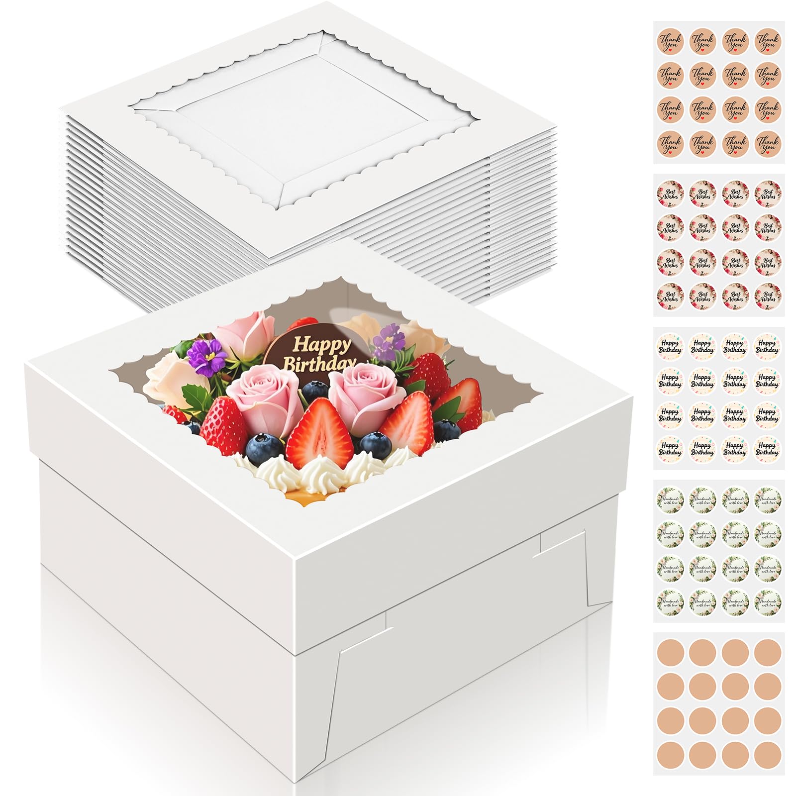 15 PCS Cake Boxes 10 Inch, 10x10x5 Inch Cake Box, 10 Inch Cake Box with Window, White Bakery Boxes, Large Baking Boxes, Cajas Para Pasteles, 10x10 Cake Boxes for Birthday, Wedding, Party, Business