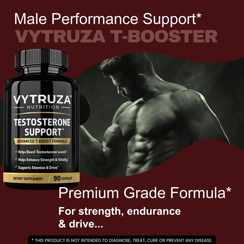 VYTRUZA Testosterone Supplement for Men - Advanced T-Boost Formula for Energy, Strength, Stamina* - Natural Testosterone Booster for Men Muscle Growth Support* - 90 Capsules