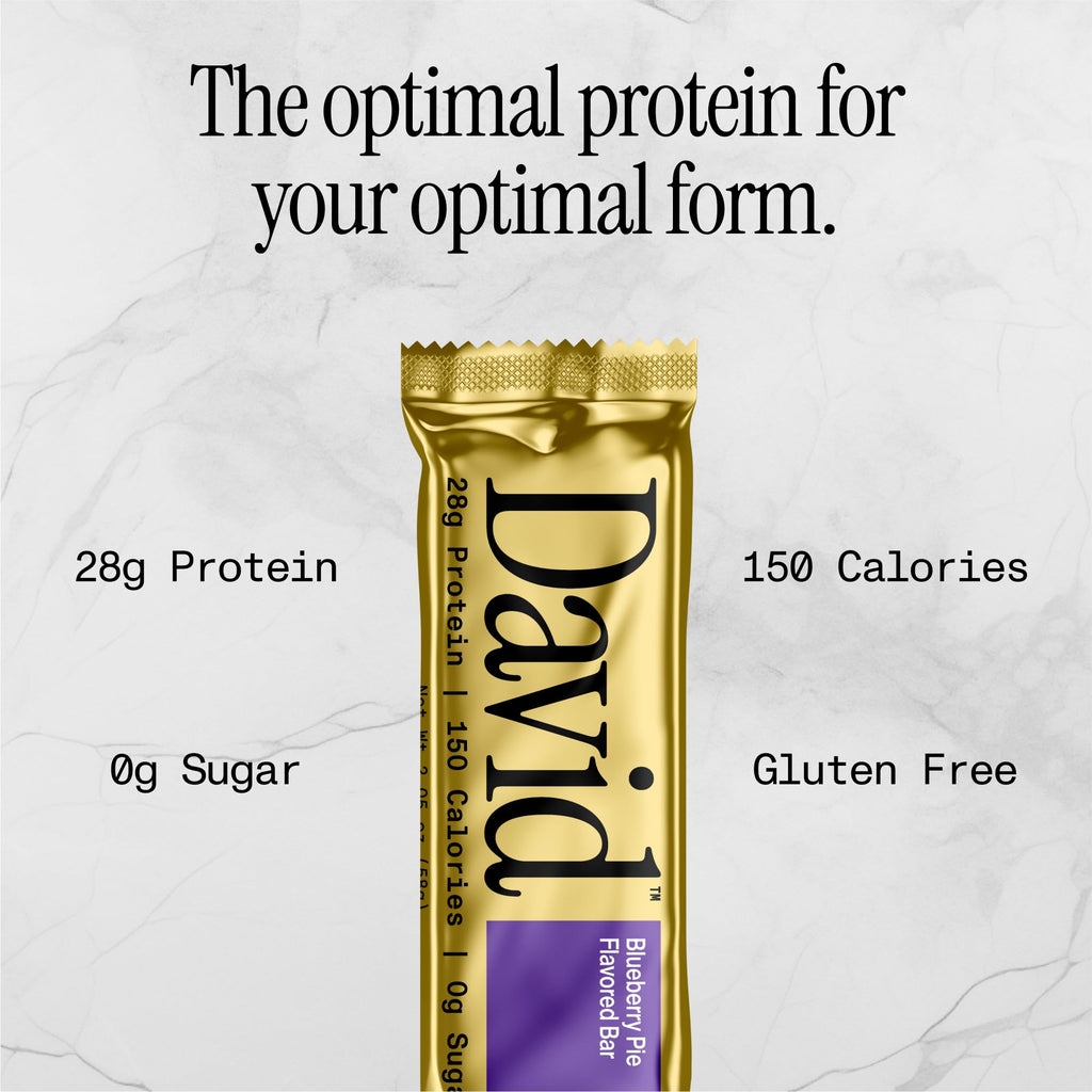 David High Protein Bars No Sugar - Sugar Free Protein Bars, Low Carb, Gluten Free - 28g of Protein, 150 Calories - David Bar On-The-Go Snack - Blueberry Pie Flavor, Pack of 12