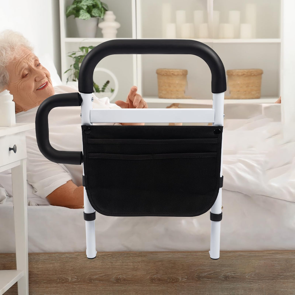 Klvied Bed Rails for Elderly Adults Safety, Adjustable Bed Side Rails with Side Handle, Bed Cane with Storage Bag, Fit King, Queen, Full, Twin,Medium