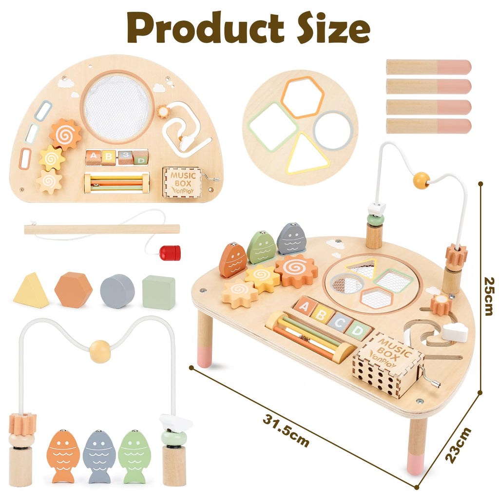 Vanplay 8 in 1 Wooden Activity Table, Montessori Toys for 2 Year Old Gift