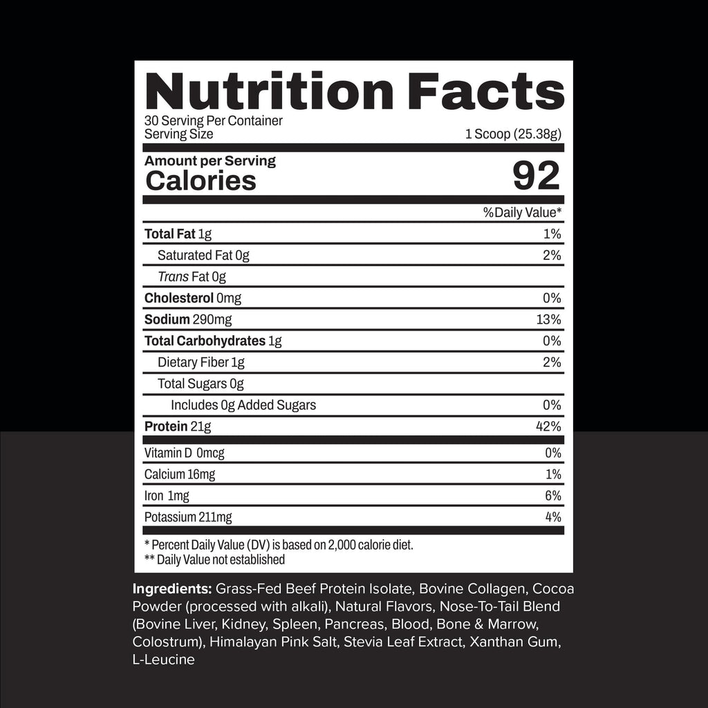 Noble All-in-One Chocolate Protein Powder, 21g Grass-Fed Beef Protein & Collagen, Colostrum & Organ Blend, Whey-Free, Seed Oil-Free, Zero-Carb, 30 Servings (1.75lbs)
