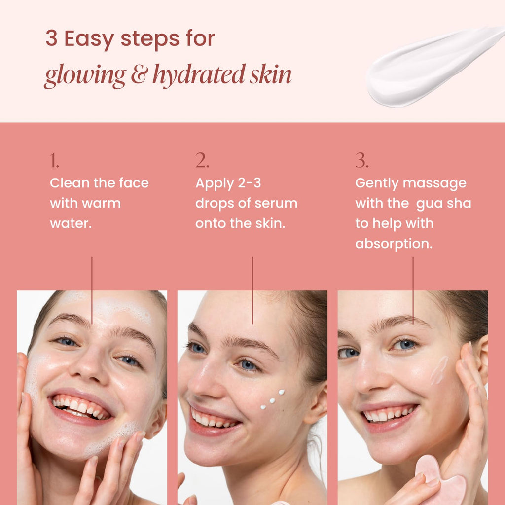PLANTIFIQUE Massage Ritual Set Premium Certified Rose Quartz Gua Sha + Vitamin C Serum Skin Care Set, Birthday Gifts for Women, Teens, Mom, Brides