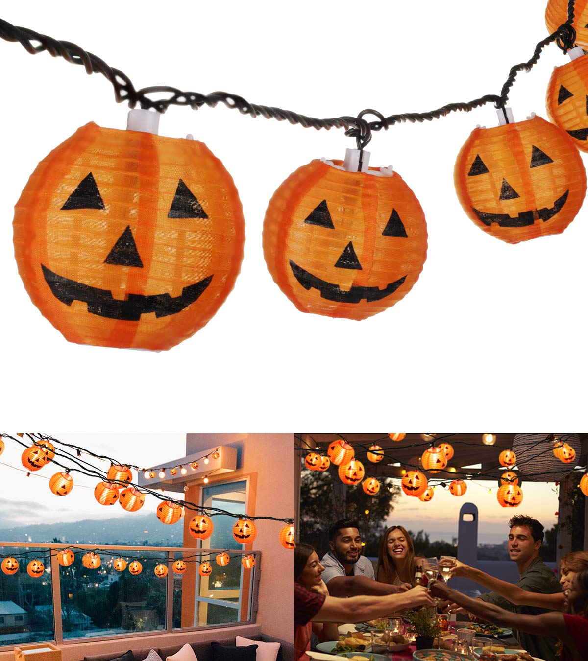 TIGOMOOV Halloween Pumpkin String Lights, Jack O Lantern Lights Plug in, 10 Orange Pumpkin Lanterns 9.83FT Connectable, Indoor Outdoor Fall Halloween Decorations for Porch Mantel Yard