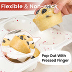 CAKETIME Large Muffin Pan, Metal Reinforced Frame 3.5 Inch Jumbo Silicone Muffin Pan Nonstick 6 Cups for Baking Jumbo Muffin, Frittatas, Cupcakes 2 Pack Love Heart