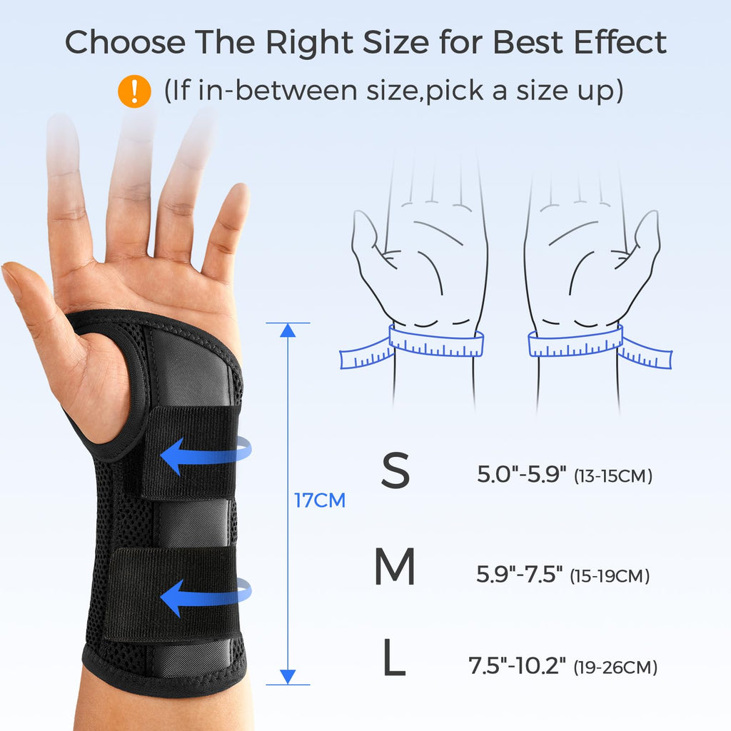 FREETOO Wrist Brace for Carpal Tunnel,[New Upgrade-Anatomically shaped] Adjustable Wrist Support Splint for Men and Women,Hand Brace for Pain Relief, Tendinitis,Arthritis,Left Hand,Larger,Black