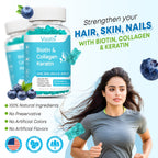 2 Pack Biotin Gummies with Collagen & Keratin for Hair Skin Nails- Women Men, Kids - 120 Blueberry Flavored Gummies