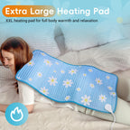 Comfytemp Extra Large Heating Pad for Back & Period, 33''x 17'' King Size Heat Pad Soft and Stylish, FSA Eligible, HSA Approve Electric XL Shoulder/Neck/Knee Heated Pad, Washable (Blue & Daisy Print)