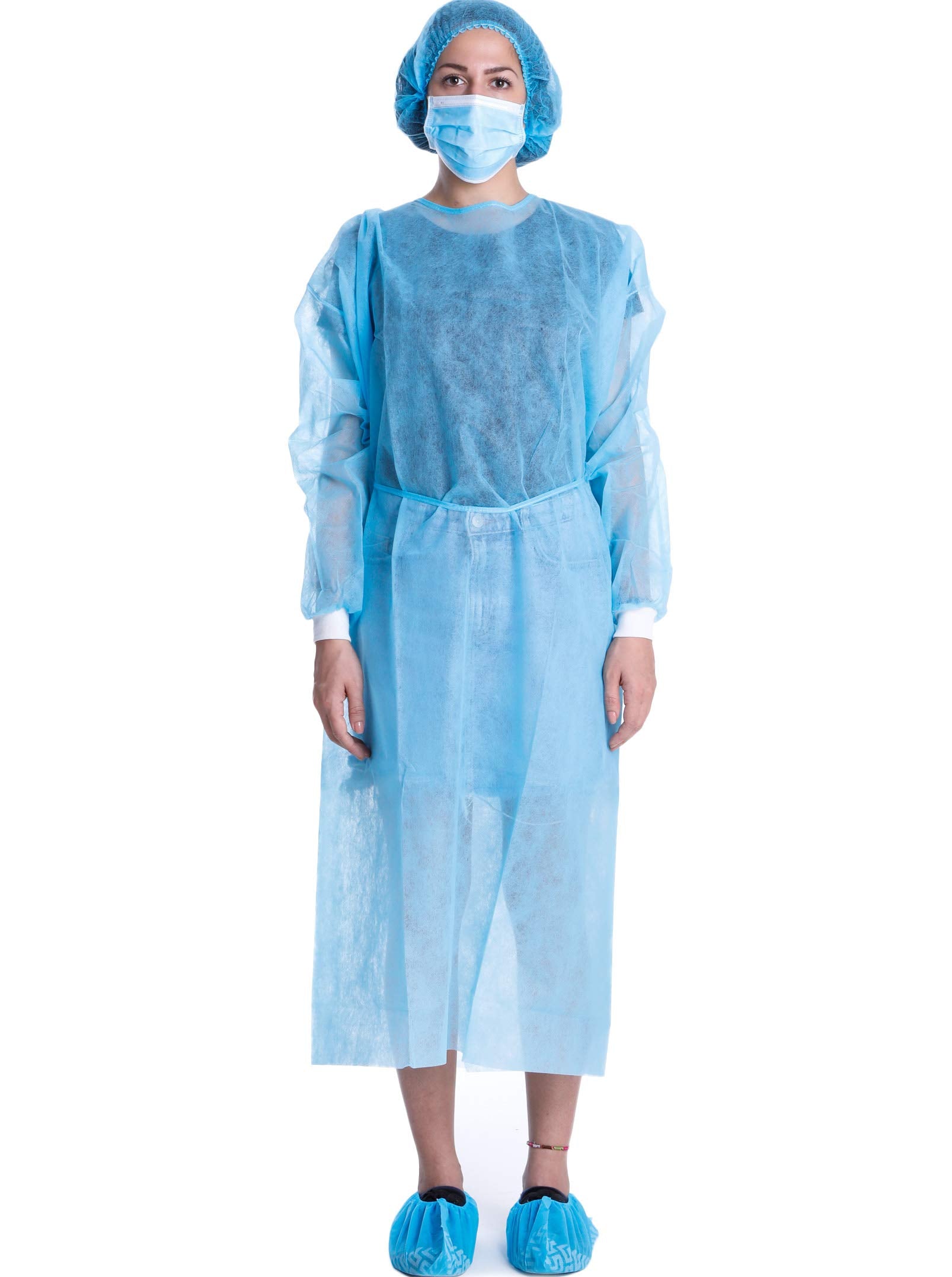 LIFESOFT Disposable Isolation Gown Polypropylene Lab Gowns Knit Cuff Long Sleeve Pack of 15