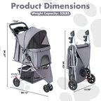 KMFurnila 3 Wheel Pet Stroller for Dogs and Cats, Foldable, Lightweight and Durable, Ideal for Small to Medium Pets, Includes Storage Basket and Cup Holders