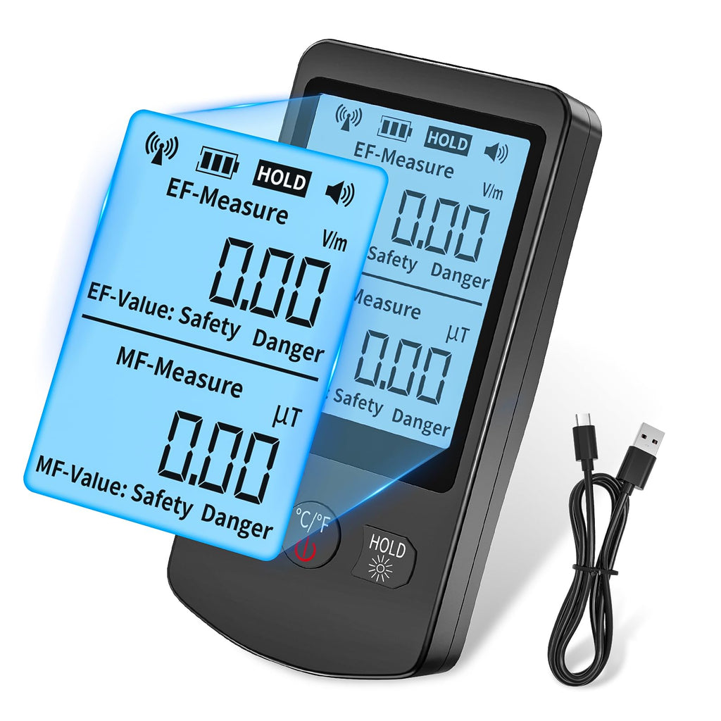 COLOR TREE EMF Meter Rechargeable Electromagnetic Field Upgrated 3-in-1 Radiation Detector Handheld Digital LCD Temperature Measure - Tester for Home Inspections - Outdoor and Ghost Hunting