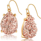 Rose Gold Tone Earrings for Women Dangling, Pink Faux Druzy Teardrop Dangle