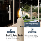 Homemory 6 Pcs Window Candles with Sensor Dusk to Dawn, Ivory Striped Candlesticks with Suction Cups, Roman Column Christmas Window Candle Battery Operated, Flameless Led Taper Candles for Windows