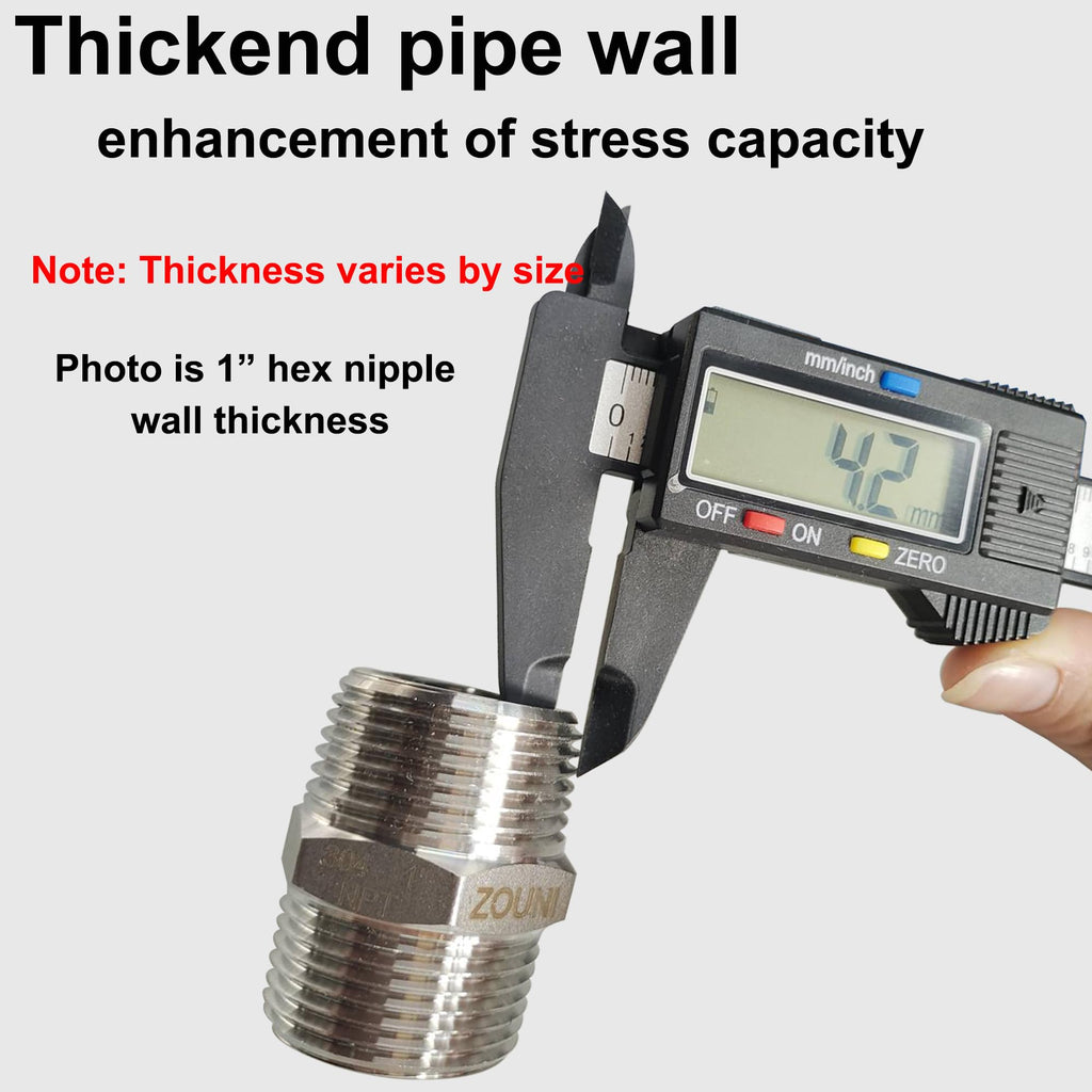 4PCS 3/4" x 3/4" NPT Male Hex Nipple Pipe Fittings, 304 Stainless Steel 3/4 inch MNPT Threaded Pipe Adapter Fittings Equal Nipples Straight Connector