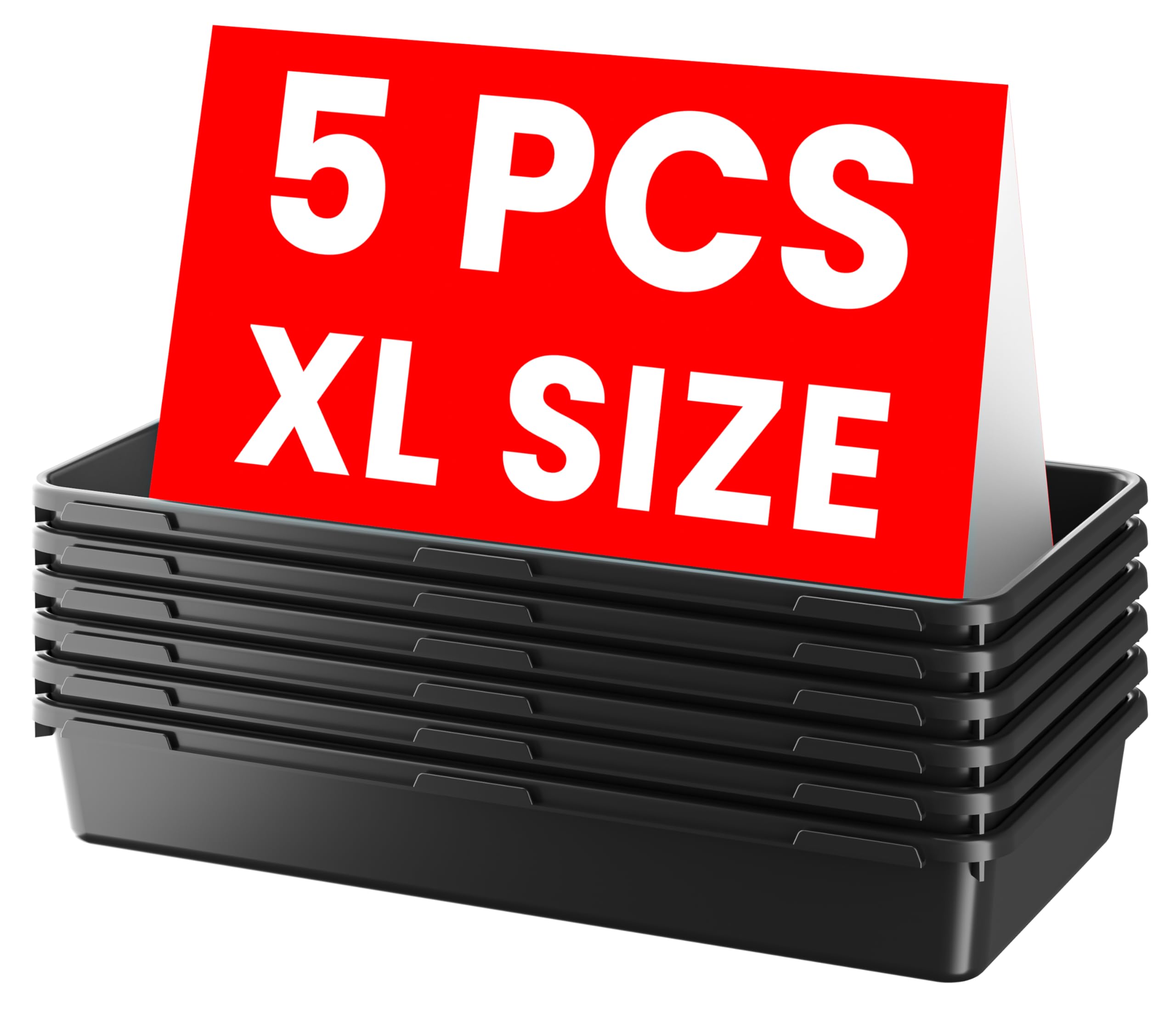 A-LuGei【X-Large Size【5 Pcs】 Tool Box Organizer Tray Divider【Single Size】 Black Plastic Desk Drawer Organizer Garage Organization for Wrench Plier Hammer Bit Socket Extension Screwdriver Bolt Hex key