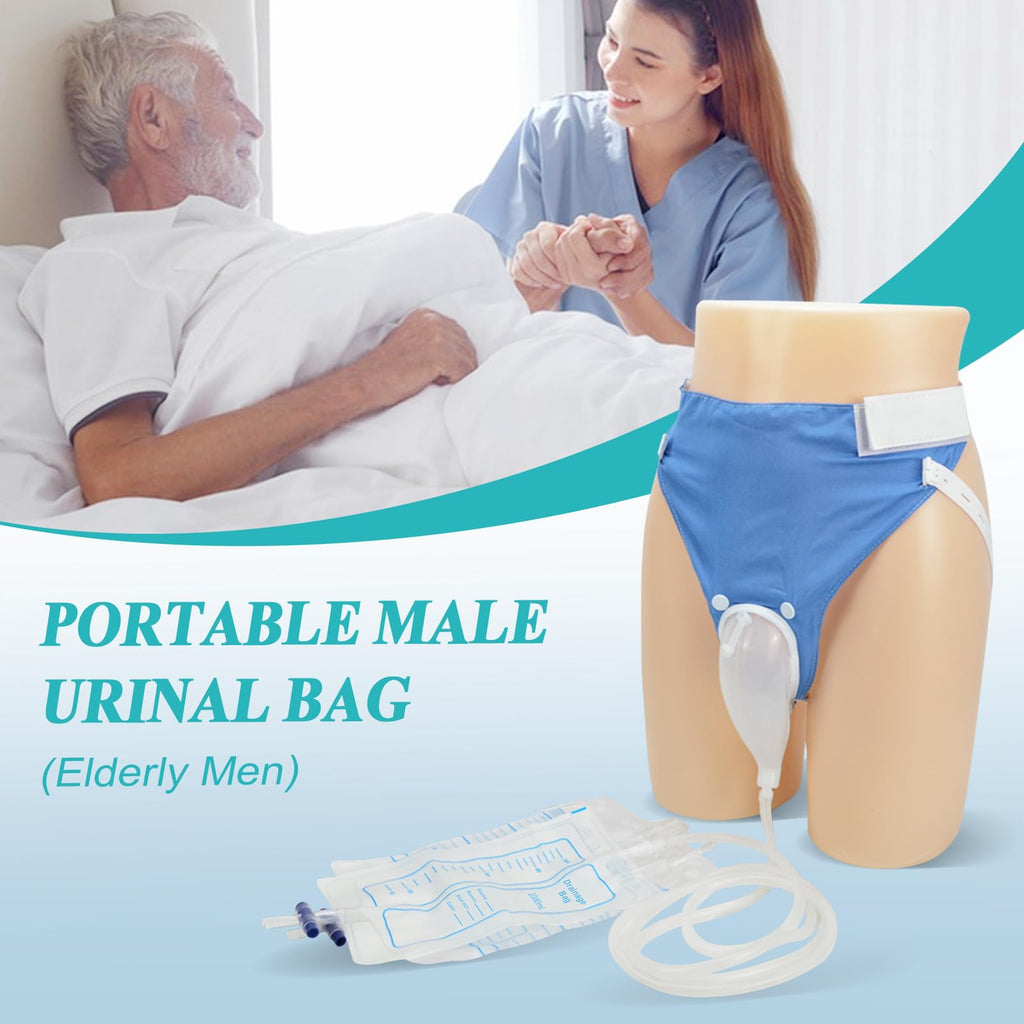 Urine Collection Bag Condom Catheters for Men Reusable Portable Wearable Urinary Drainage with 2 Urine Catheter Bag System (Blue-Elderly Men)