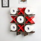 Weysat Tic Tac Toe Toilet Paper Holder Stand Bathroom Wall Decor Rustic Wooden Hanging Storage Freestanding Wall Mounted Shelves Decor for Toilet Tissue Farmhouse