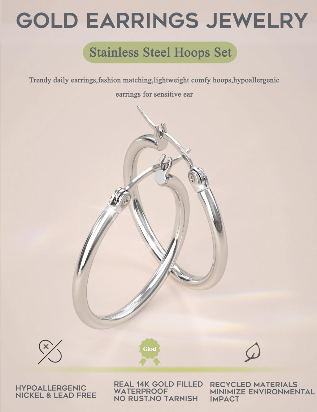 ORAZIO Stainless Steel Hoop Earrings Set Huggie Earring Stacks Women