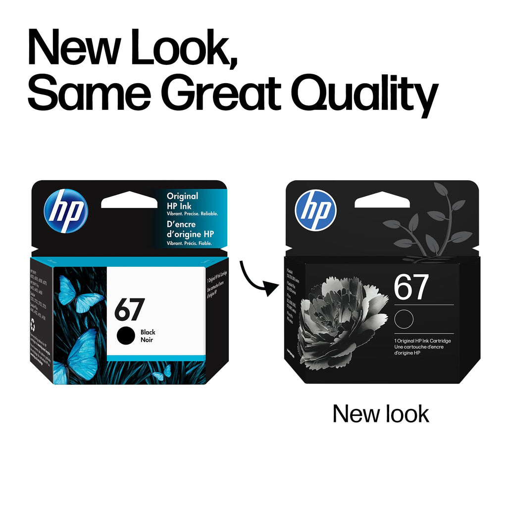 HP 67 Black Ink Cartridge | Works with DeskJet 1255, 2700, 4100 and Envy 6000, 6400 Series, Eligible for Instant Ink, 3YM56AN | Packaging May Vary