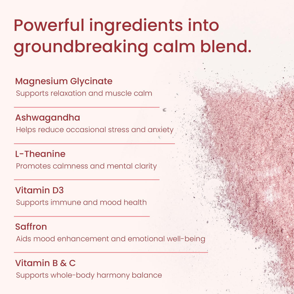 CalmRest Calm Magnesium Powder Calming Drink Mix Cortisol Supplement for Women with Ashwagandha, Saffron, L Theanine, Vitamin D3-Stress Relief & Relaxation Support, No Sugar, 30Ct, Raspberry Lemonade