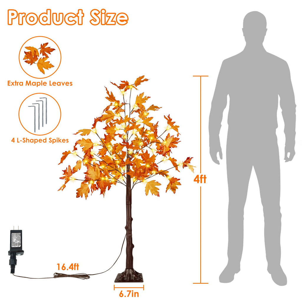 2 Pack 4FT Lighted Maple Tree 100 LED Artificial Fall Tree for Home Decor
