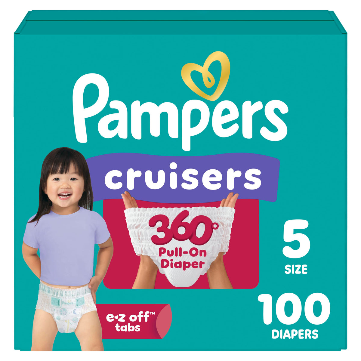 Pampers Diapers - Cruisers 360 - Size 5, 100 Count, up to 100% Leakproof Pull-On Diaper for Active Babies