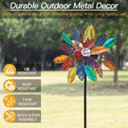 Cyan Oasis Solar Garden Wind Spinners with Light, Metal Yard Wind Spinners with Stake for Outdoor Lawn Decor (20" W x 77" H)