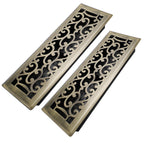 Howeall 4x14 Inches 2 Pack Heavy Duty Walkable Floor Register - Easy Adjust Air Supply Lever Decorative Floor Vent Covers, Savannah Design Vent Covers for Home - Antique Brass