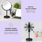Conair Lighted Makeup Mirror, Double-Sided LED Vanity Mirror with 1X/10X Magnification, 3 Light Settings, 3 Modes, 360° Rotation, Matte Black Finish
