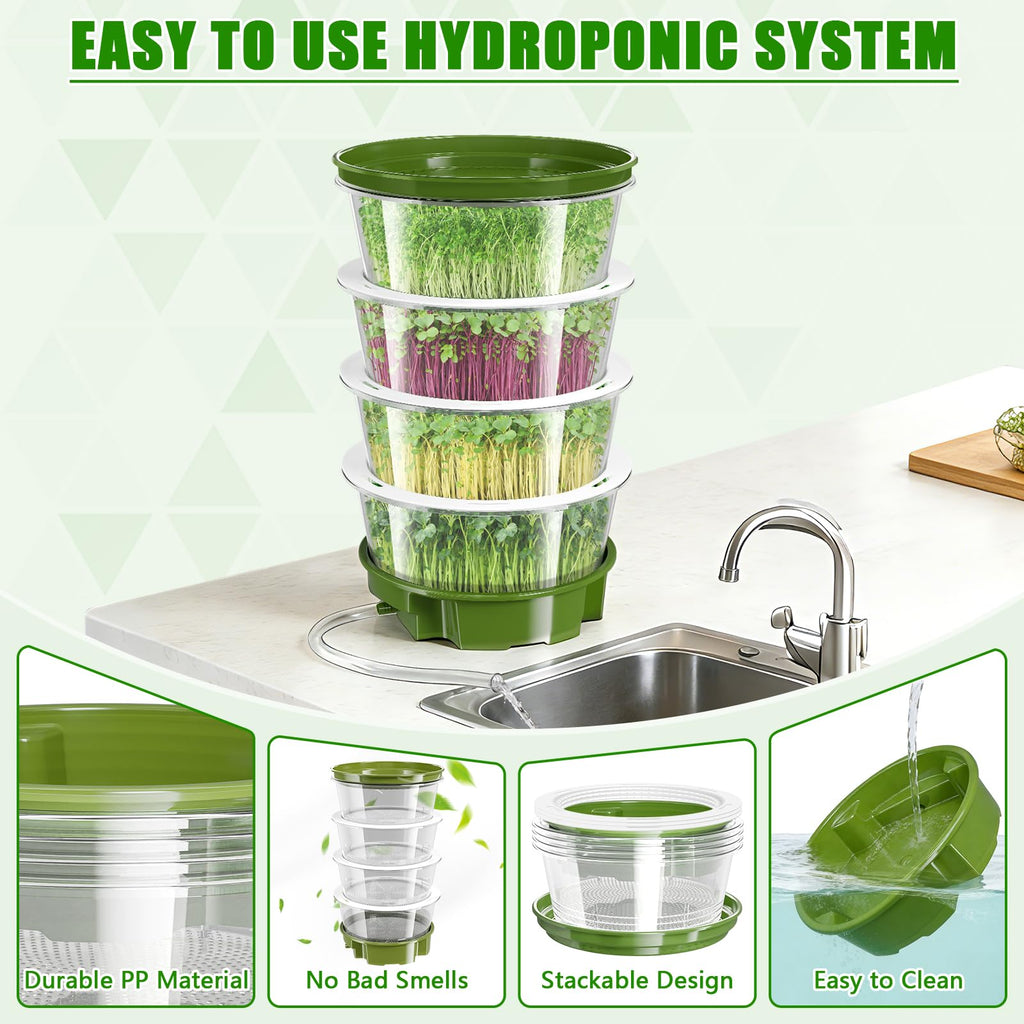 4 Tier Stackable Sprouts Growing Kit with Drain Hose, Microgreens Trays
