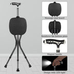 Yayayo Hold 440 lbs Folding Canes with Seat Walking Stick Height Adjustment Cane Seat Capacity Frosted Handle with Magnetic Therapy Stone Crutches Stool (Square LED)