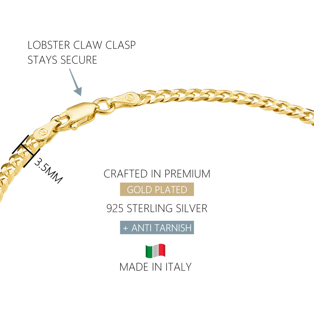 KISPER Gold Curb Ankle Bracelet for Women 3.5mm Plated 925 Sterling Silver