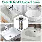 Bathroom Sink Drain Strainer,Universal Pop-Up Sink Stopper Hair Catcher, Anti-Clog Stainless Steel Drain Filter Basket, Removable Sink Drain for Bathroom Sink Stopper (YSilver-2（with Buckle）)