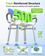 Ergonomic H-Shaped Shower Chair for Elderly and Disabled with Padded Back & Arms,500 lbs Heavy Duty Adjustable Shower Stool Seat for Easy Cleaning, Anti-Slip Bath Chairs for Bathtub