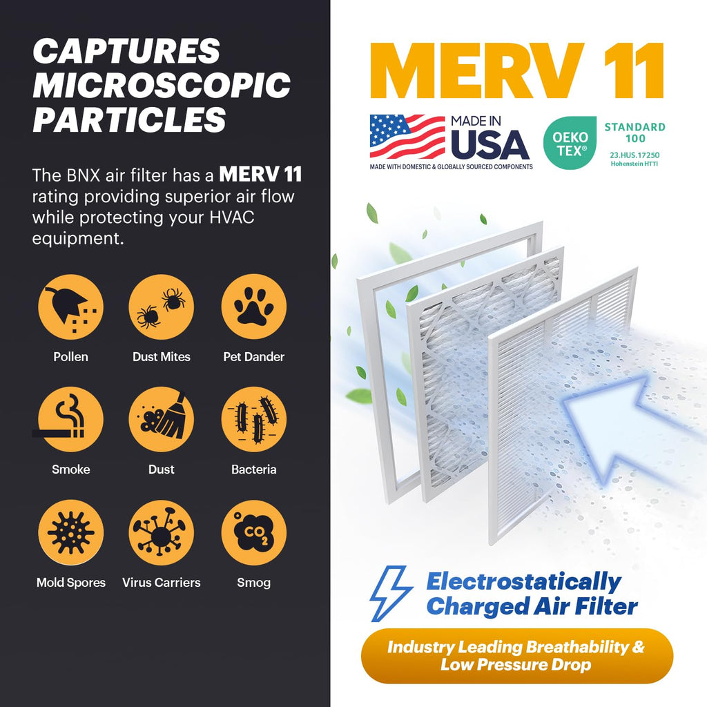 BNX TruFilter 14x18x1 Air Filter MERV 11 (6-Pack) - MADE IN USA - Allergen Defense Electrostatic Pleated Air Conditioner HVAC AC Furnace Filters for Allergies, Dust, Pet, Smoke, Allergy MPR 1200 FPR 7