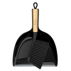 MR.SIGA Dustpan and Brush Set, Portable Cleaning Brush and Dustpan Combo with Bamboo Handle, Black, 1 Set