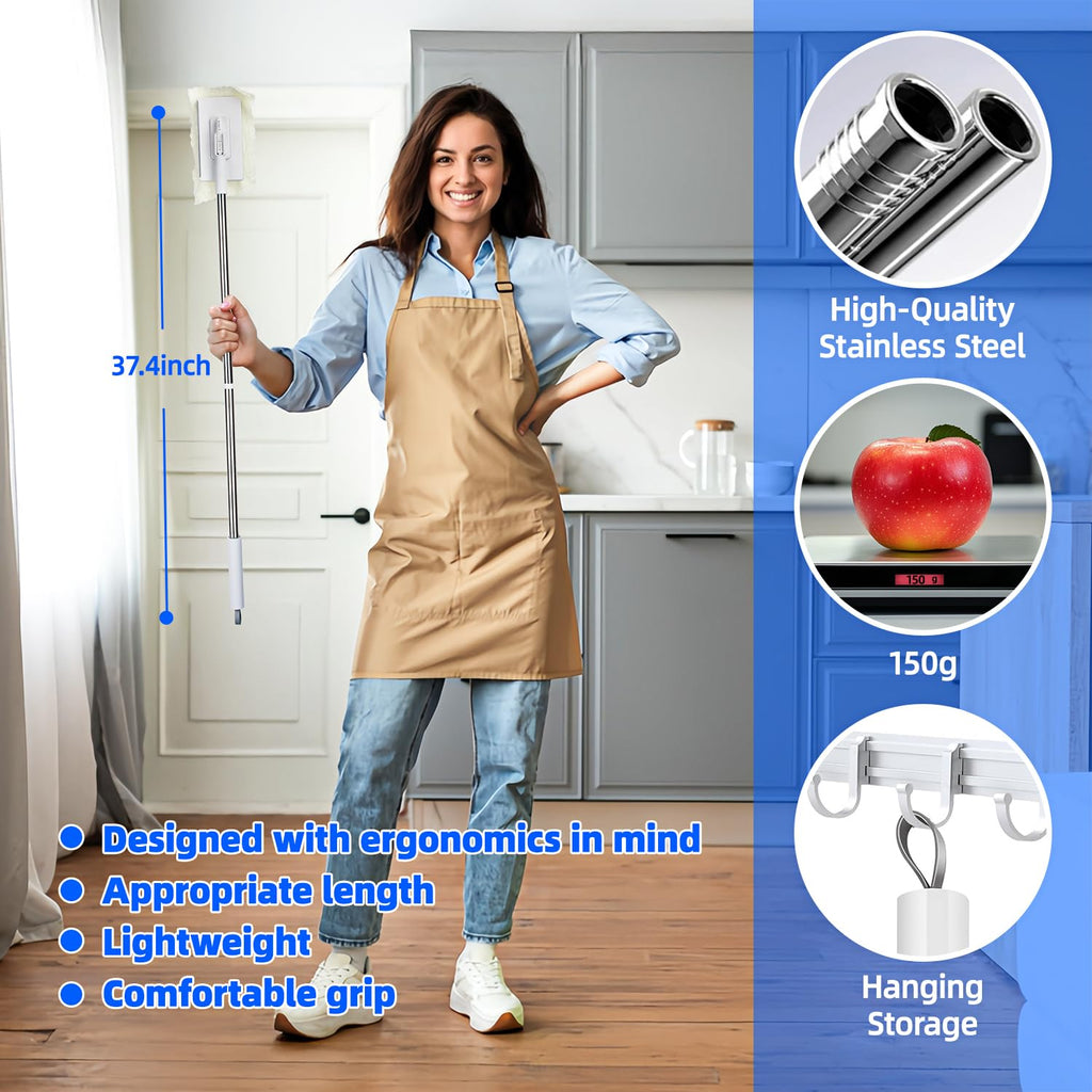 Snap Grip Mini Mop Stick with 39 inches Handle — Zero-Touch Gap Cleaner & Locking Head, Includes 1 Mini Mop & 5 Reusable Cloths for Multi-Surface Cleaning