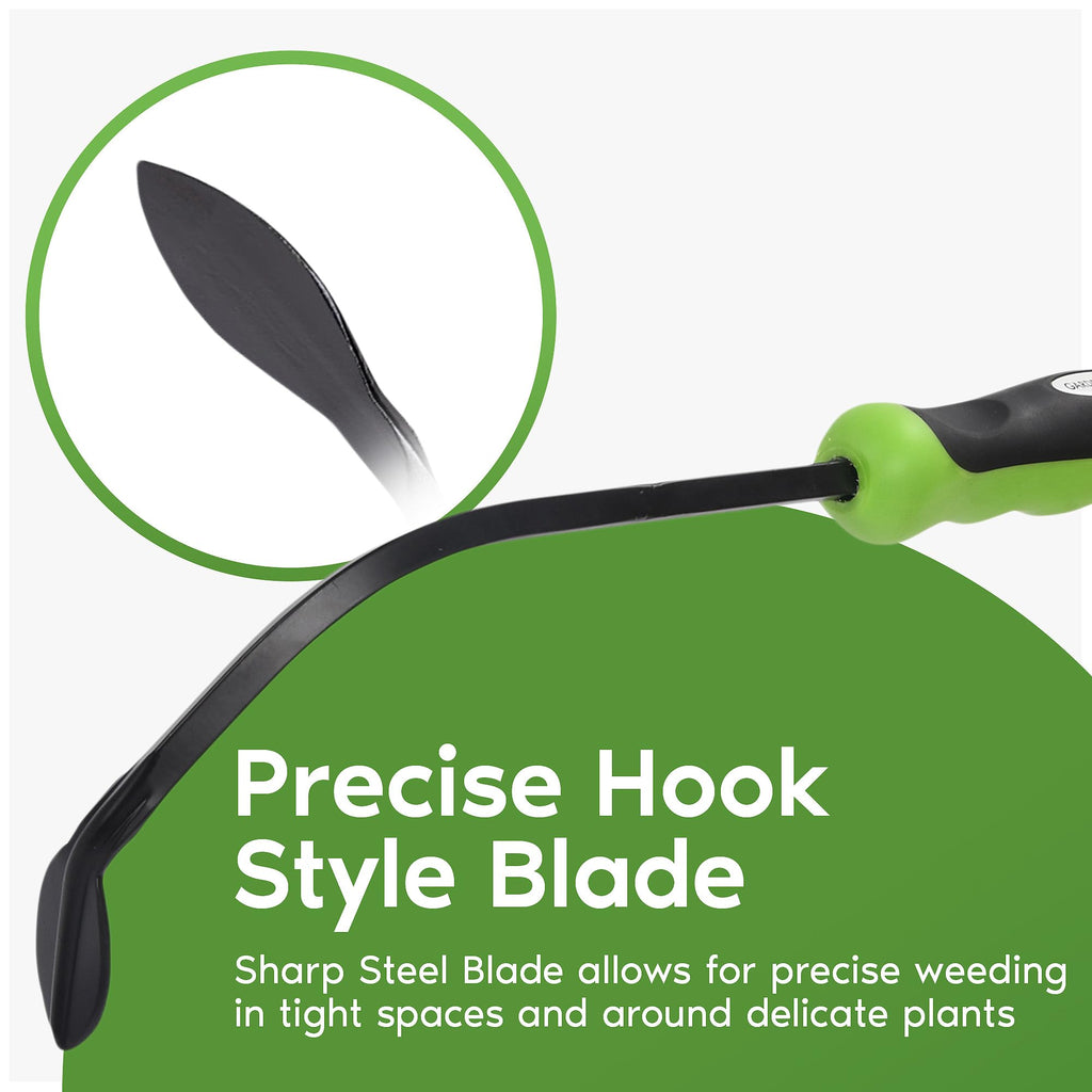 Garden Guru Hook Weeder Tool & Cultivator with Ergonomic Handle – High Carbon Steel Root Weed Puller Cultivator for Dandelion Weeding, Digging, Edging, Planting - Lightweight & Rust Resistant