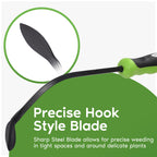 Garden Guru Hook Weeder Tool & Cultivator with Ergonomic Handle – High Carbon Steel Root Weed Puller Cultivator for Dandelion Weeding, Digging, Edging, Planting - Lightweight & Rust Resistant