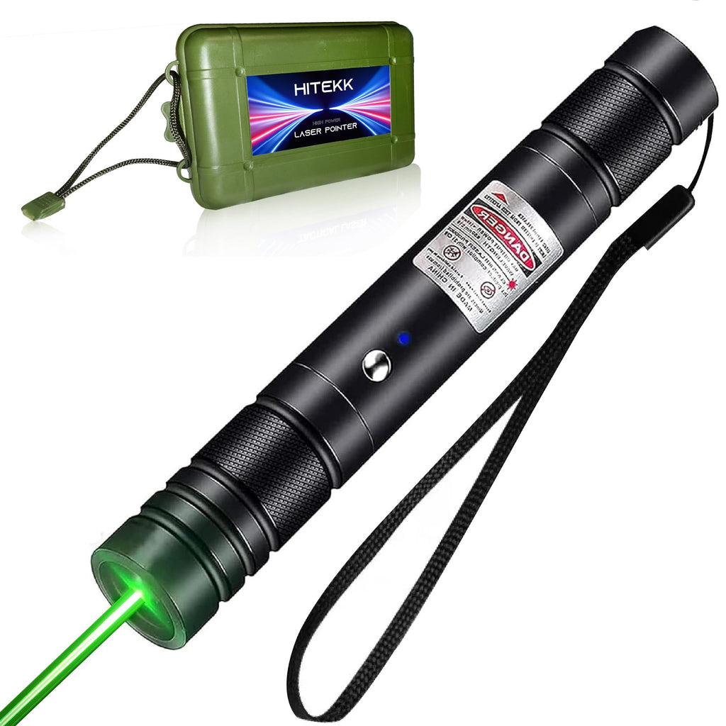 HITEKK High Power Green Laser Pointer | Tactical Long Range Green Laser Pointer | Single Press On/Off Tactical Lazer Pointer | Rechargeable Lazer Pointer and Carrying Case