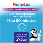 Pedia-Lax Liquid Glycerin Suppositories for Kids Ages 2-5, Gentle Constipation Relief Laxative for Children, 6 Count, Pack of 24