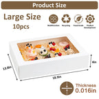 Moretoes 10pcs 19x14x4in Half Sheet Cake Boxes with Window, White Cookie Boxes, for Pastry Baking Cake Donuts Cupcake Pie Packaging For Graduation