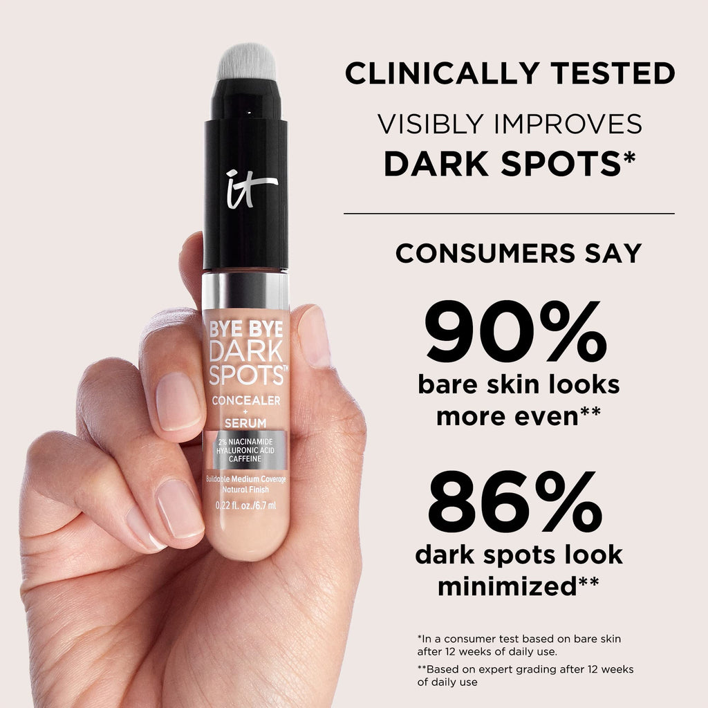 IT Cosmetics Bye Bye Dark Spots Concealer + Brightening Serum – 2% Niacinamide, Hyaluronic Acid & Caffeine - Medium Coverage, Natural Finish, All Skin Types – 12 Fair Warm, 0.22 fl. oz