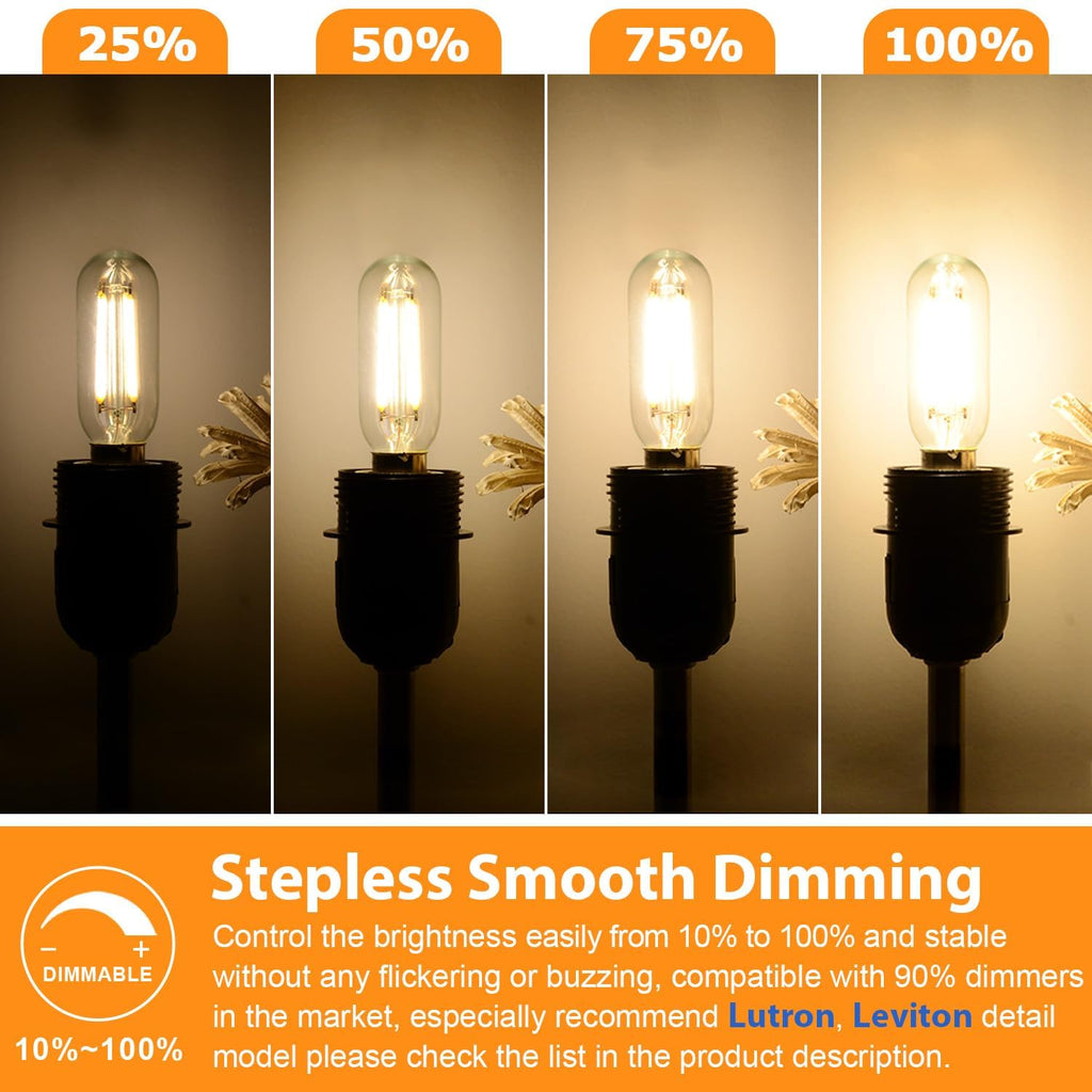 E12 Edison LED Light Bulbs 40 Watt Equivalent Candelabra, Dimmable 2700K Warm White T6 Clear LED Bulbs 4W 400lm Vintage T25 for Chandelier Ceiling Fan, Tubular Small Filament Bulbs, 6 Packs