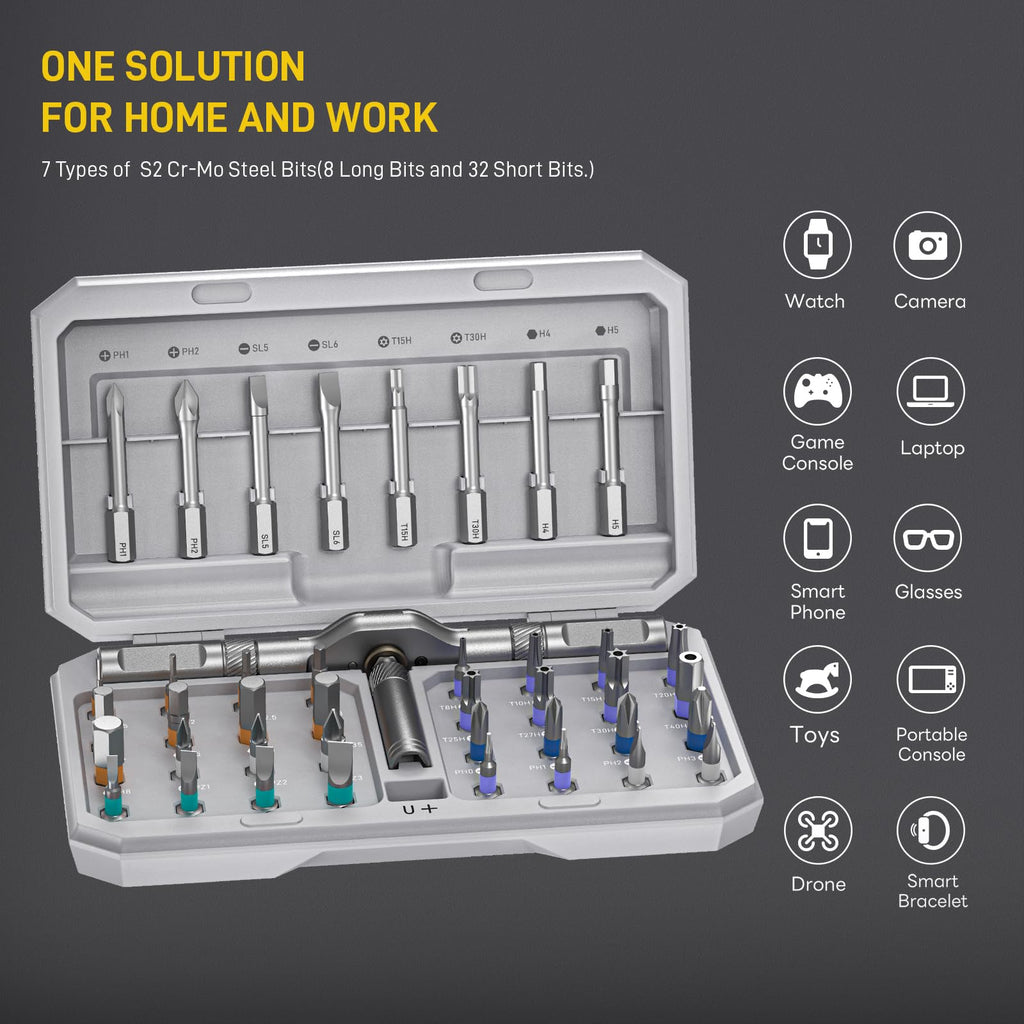 42 in1 Magnetic Screwdriver Set Precision Multi Bit Ratchet T Handle Repair Kit for Electronics, Phone, Laptop, Watch, Eyeglasses – Portable Tool Set for Home & DIY(Light Grey)